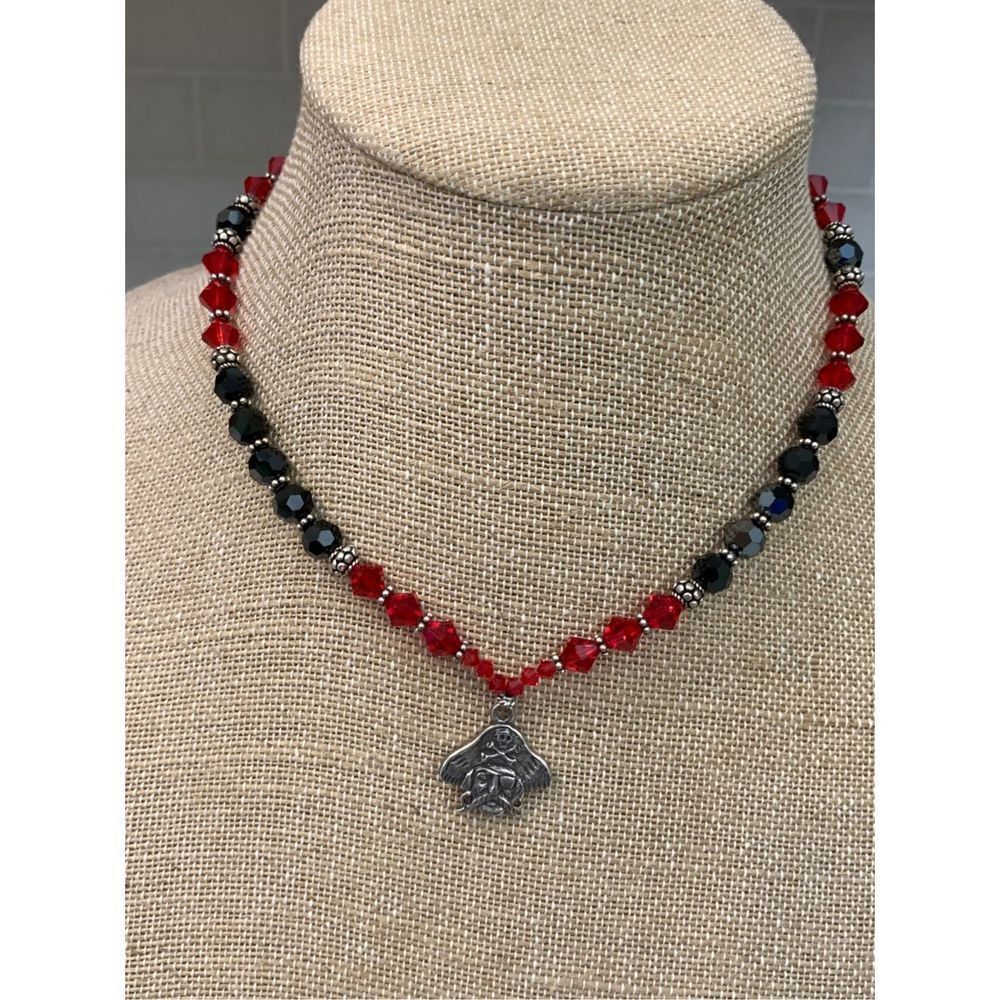 .925 Pirate Sterling Silver Charm with Black Red Austria Crystals Necklace #hand